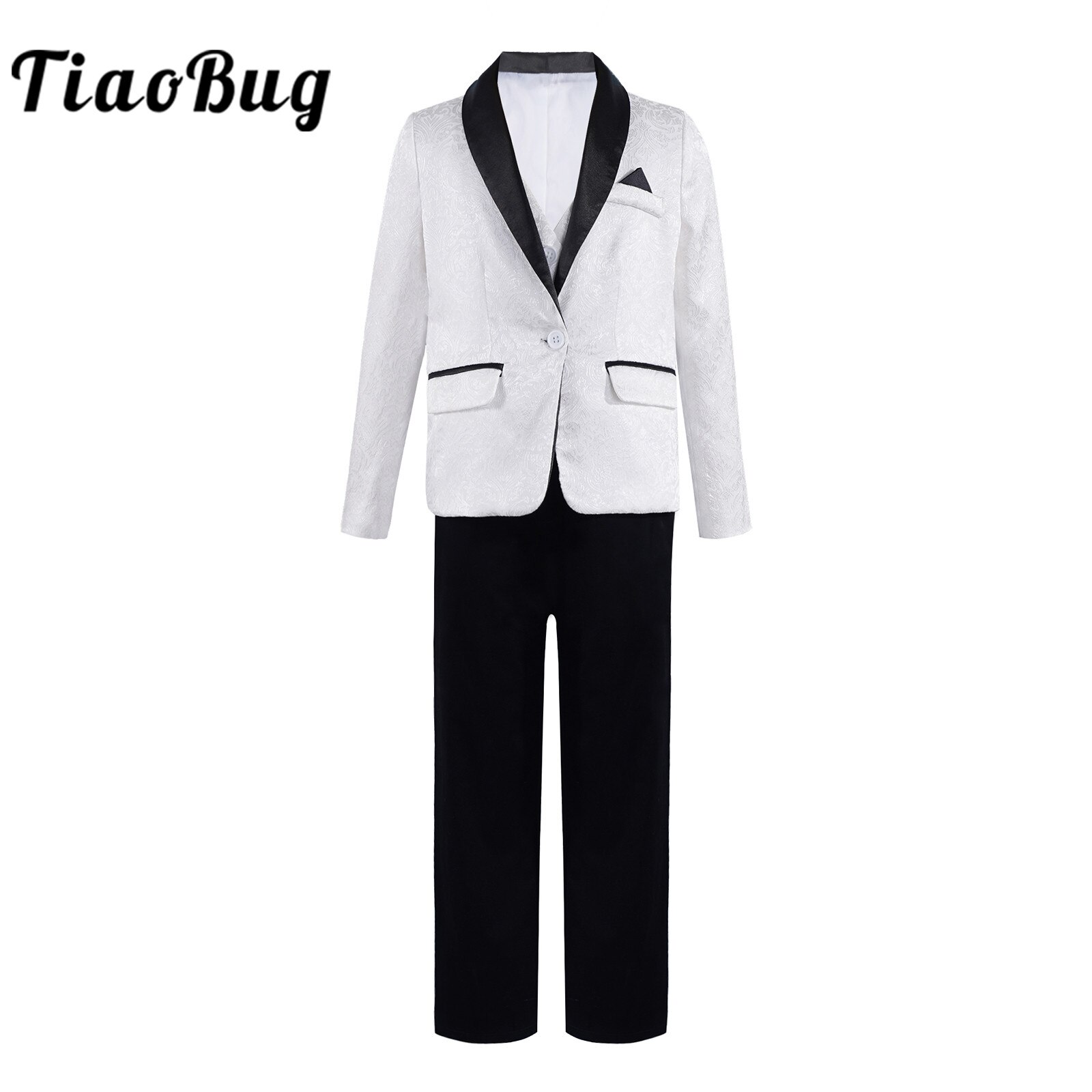 Kids Boys Gentleman Suit Outfit Jacquard Blazer + V..